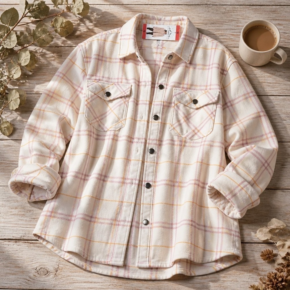 HFX Shacket Womens Medium Pink Plaid Button Up Jacket Coat Oversized